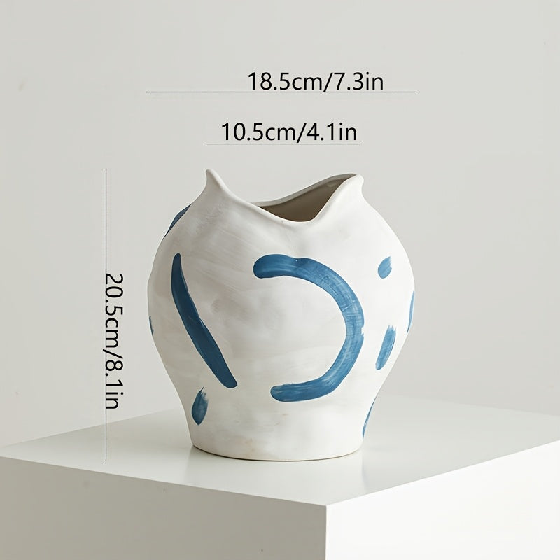 1 Hand-Painted Wabi-Sabi Style Vintage Ceramic Decorative Vase | Living Room Entryway Tabletop | Floral Arrangement Pot | Perfect for Living Room, Foyer, Bookshelf, Wine Cabinet, TV Stand Display | Home Decor Vase