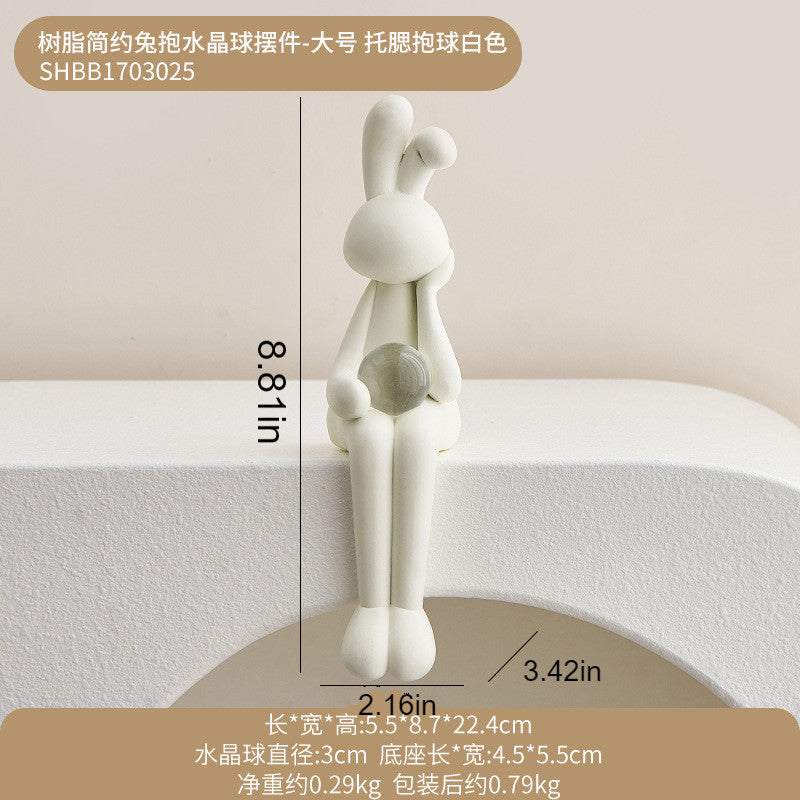 Resin Rabbit Holding Crystal Ball | Nordic Light Luxury Modern Creative TV Cabinet Wine Cabinet Bedroom Decorative Ornament Living Room Gift
