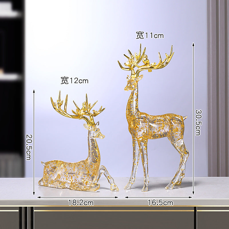 Ping An Lucky Deer Ornament with Golden Foil - Resin Figurine Suitable for, Traditional Chinese Decoration for Living Room, Housewarming Gift, Elegant Deer Statue for New House Blessing & Symbol