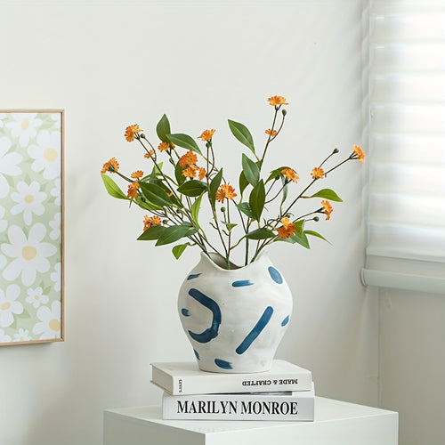 1 Hand-Painted Wabi-Sabi Style Vintage Ceramic Decorative Vase | Living Room Entryway Tabletop | Floral Arrangement Pot | Perfect for Living Room, Foyer, Bookshelf, Wine Cabinet, TV Stand Display | Home Decor Vase
