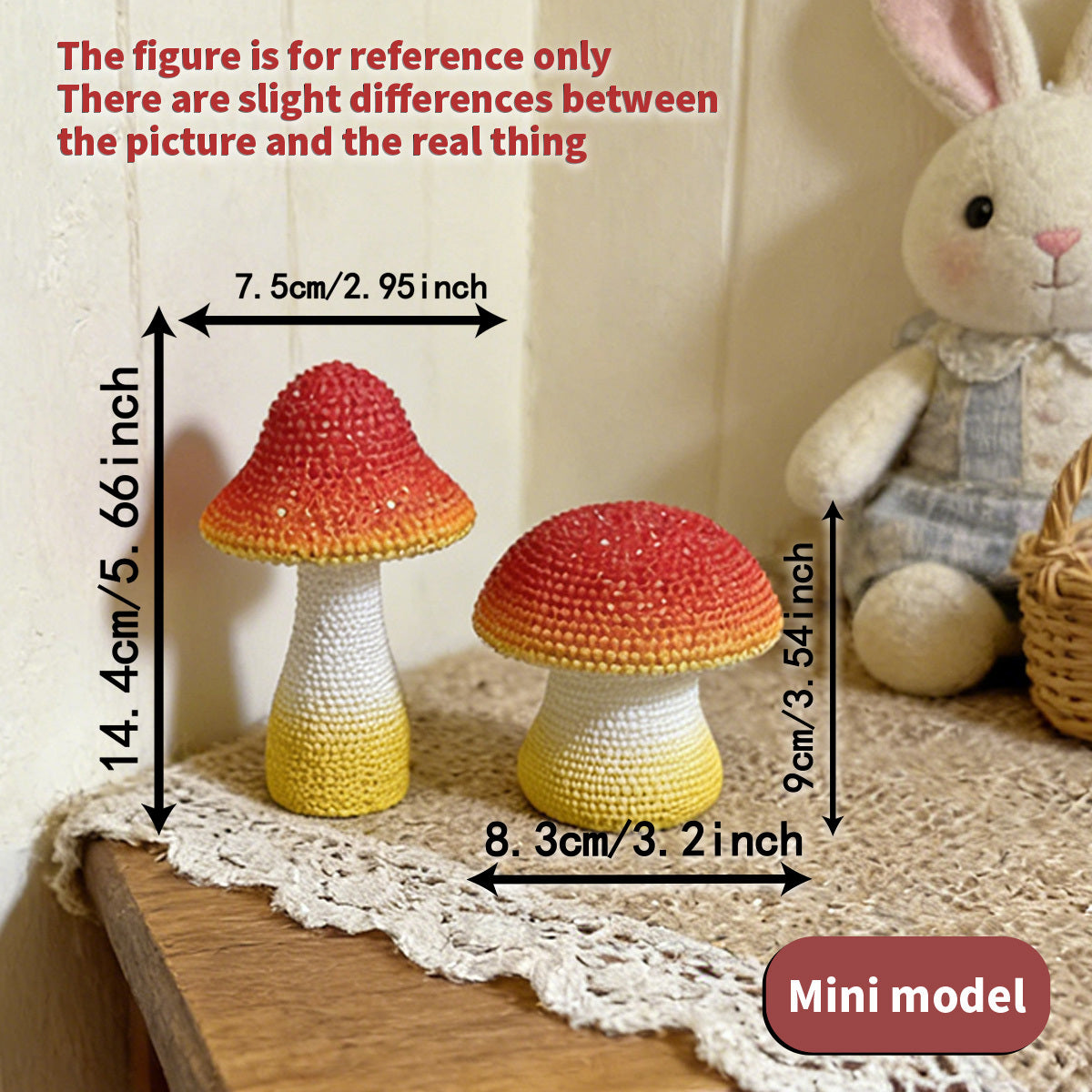 1 Pair Healing Mushroom Figurines | Collectible Beaded Mini Desktop Decor, High Aesthetic Value Gift For Easter, Ramadan, Mother'S Day, Father'S Day | Resin, Suitable For Various Room Types, Indoor And Outdoor Use
