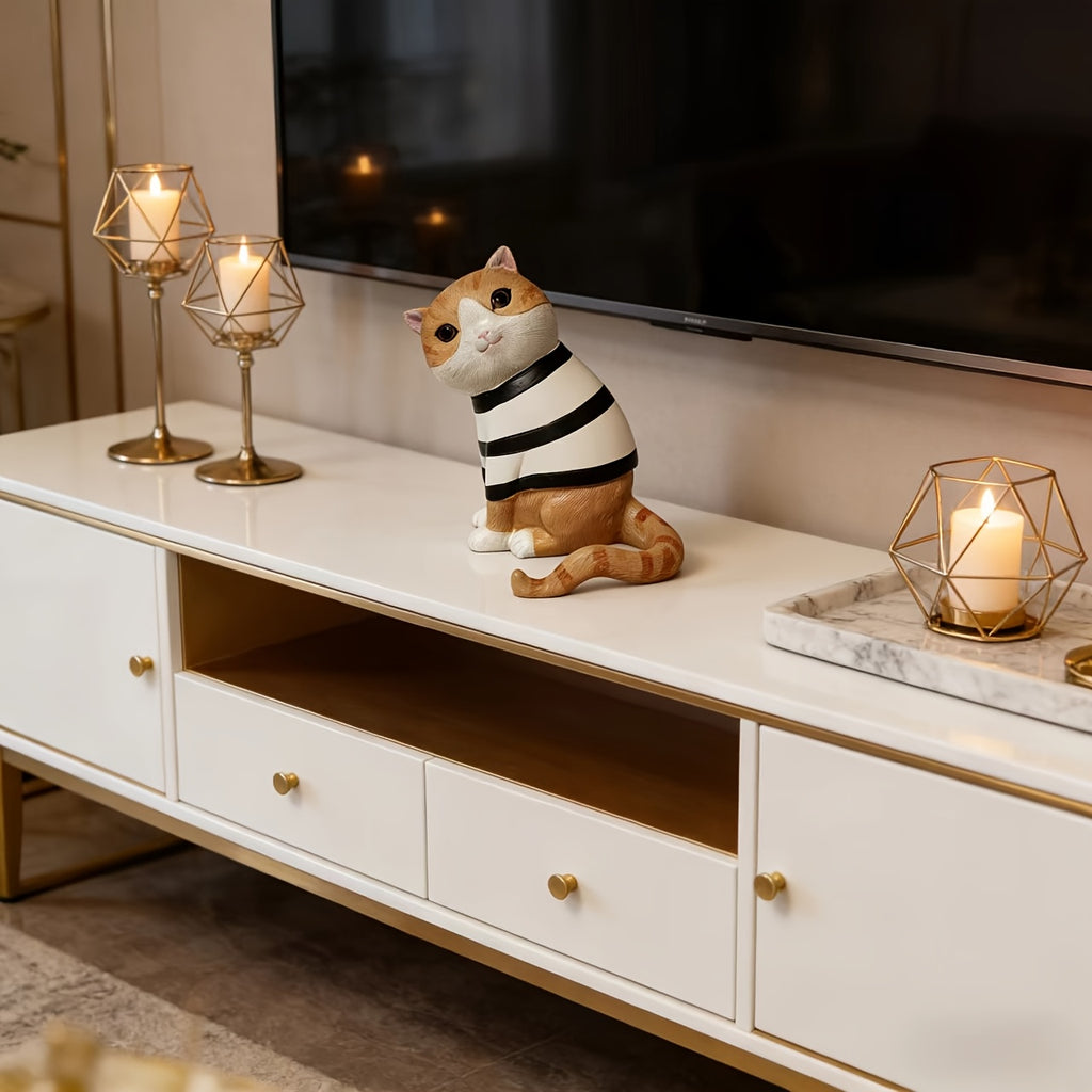 1pc Cute Sitting Cat Light Luxury TV Cabinet Living Room Decoration Piece, Adorable Striped Cat Home Desktop Creative Statue, Sitting Cat Suitable for European Home Living Room Desktop Decoration Piece