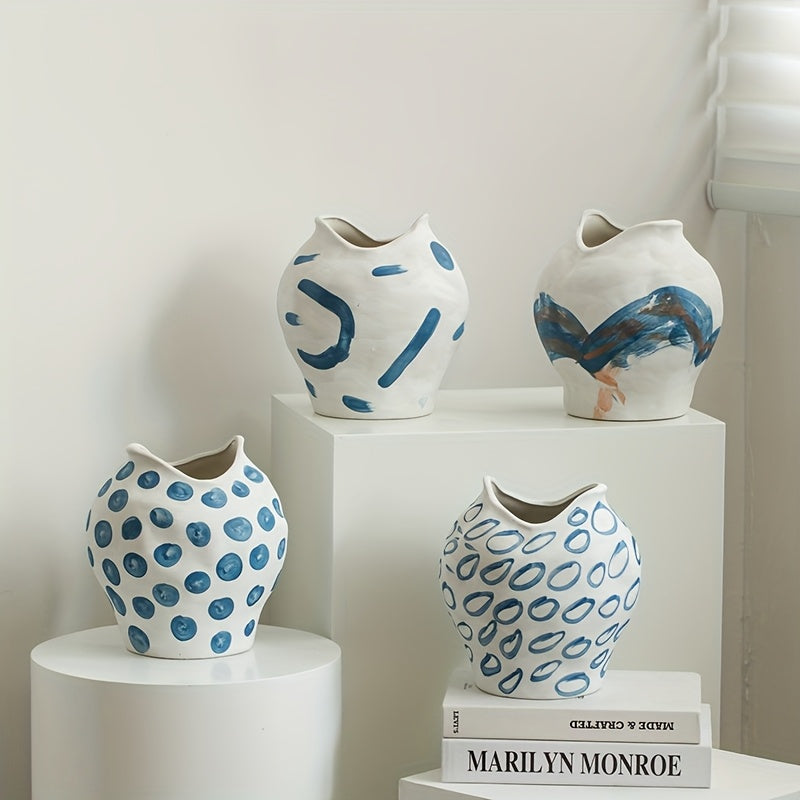 1 Hand-Painted Wabi-Sabi Style Vintage Ceramic Decorative Vase | Living Room Entryway Tabletop | Floral Arrangement Pot | Perfect for Living Room, Foyer, Bookshelf, Wine Cabinet, TV Stand Display | Home Decor Vase