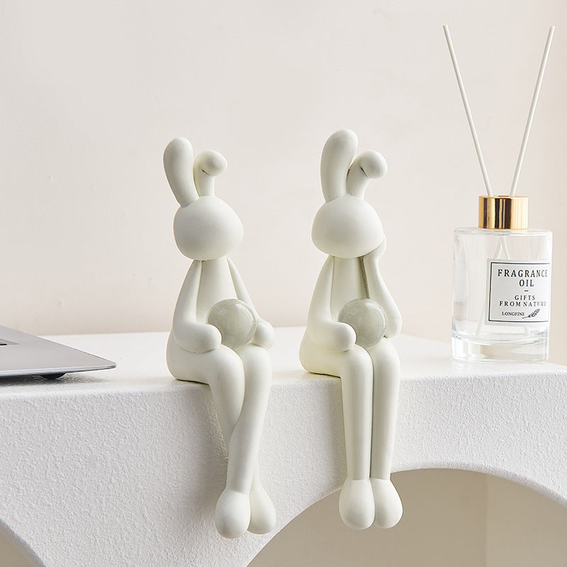 Resin Rabbit Holding Crystal Ball | Nordic Light Luxury Modern Creative TV Cabinet Wine Cabinet Bedroom Decorative Ornament Living Room Gift