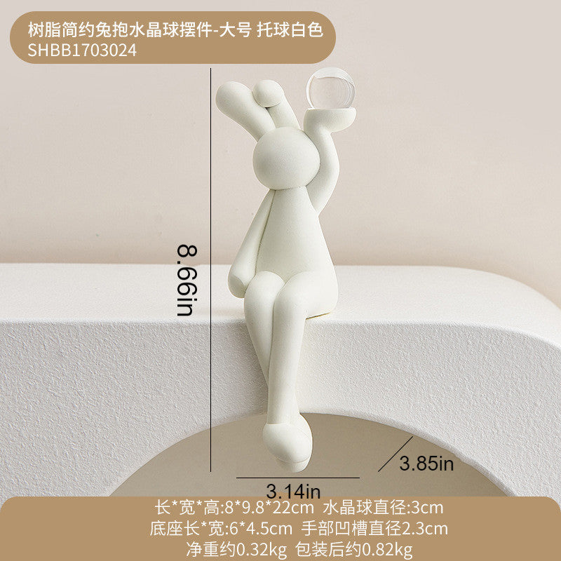 Resin Rabbit Holding Crystal Ball | Nordic Light Luxury Modern Creative TV Cabinet Wine Cabinet Bedroom Decorative Ornament Living Room Gift