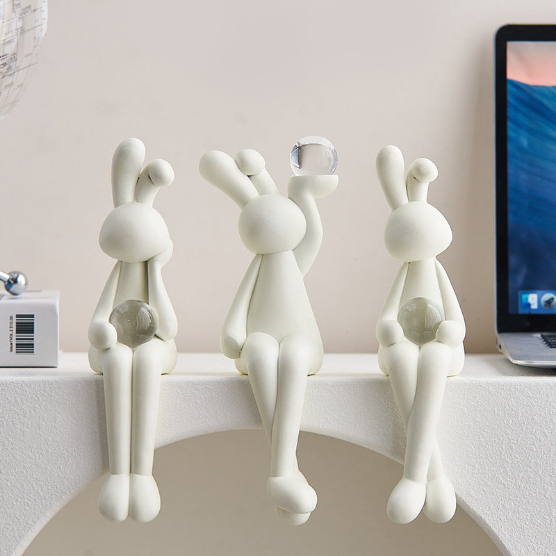 Resin Rabbit Holding Crystal Ball | Nordic Light Luxury Modern Creative TV Cabinet Wine Cabinet Bedroom Decorative Ornament Living Room Gift