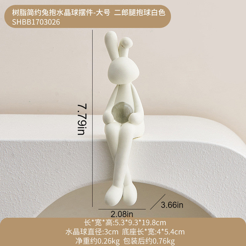 Resin Rabbit Holding Crystal Ball | Nordic Light Luxury Modern Creative TV Cabinet Wine Cabinet Bedroom Decorative Ornament Living Room Gift