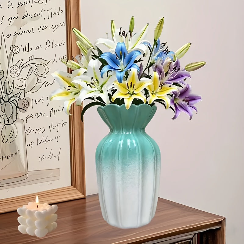 A Ceramic Vase with a Gradient Blue Color Is The Perfect Gift to Place in The Entrance Bedroom, on The Dining Table, on a Bookshelf, Or to The Wedding Television in The Lobby