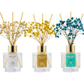 3-in-1 Reed Diffuser Aroma Oil Diffuser Set with Clean, Jasmine & Tea Scents - Long-Lasting Essential Oil System, Refillable Reed Sticks, & Preserved Flowers - for, Office, Gift (1.69oz Each) - Easy Scent Control
