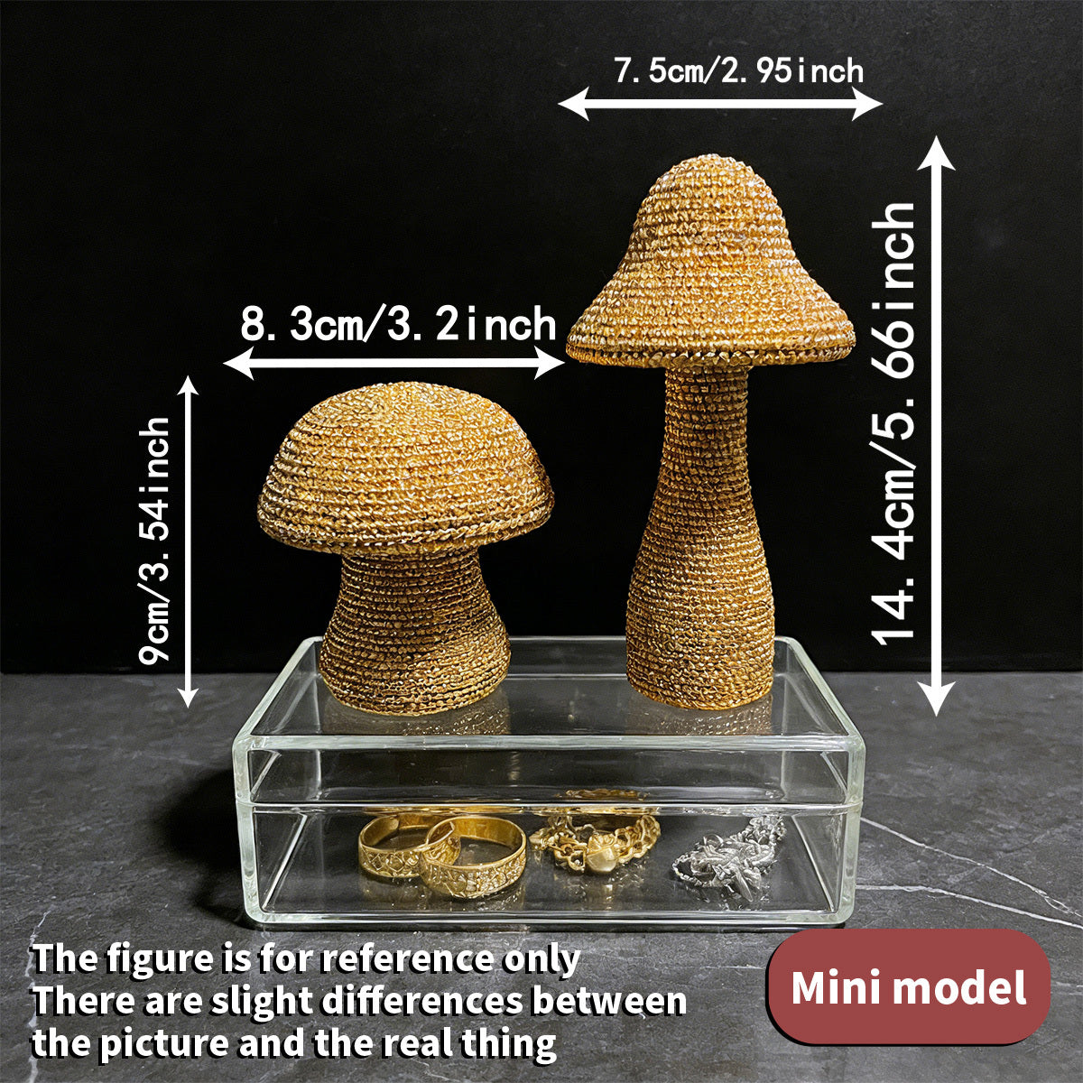 1 Pair Healing Mushroom Figurines | Collectible Beaded Mini Desktop Decor, High Aesthetic Value Gift For Easter, Ramadan, Mother'S Day, Father'S Day | Resin, Suitable For Various Room Types, Indoor And Outdoor Use