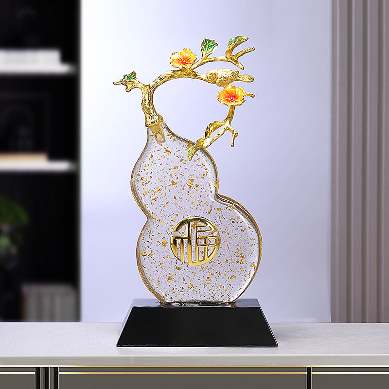 Ping An Lucky Deer Ornament with Golden Foil - Resin Figurine Suitable for, Traditional Chinese Decoration for Living Room, Housewarming Gift, Elegant Deer Statue for New House Blessing & Symbol