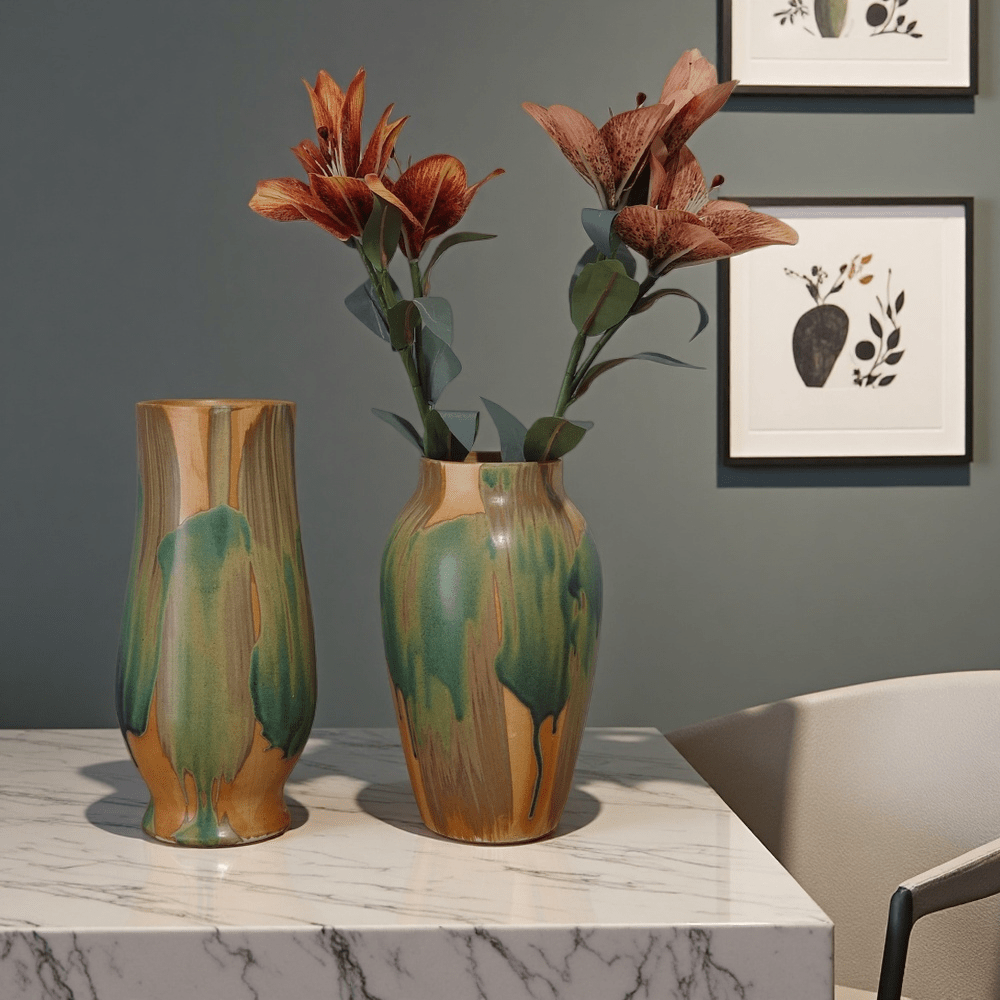 Oil Painting Style Ceramic Vase- Home Decor Flower Arrangement Vase for Living Room, Bedroom, Bookshelf| Gift Idea