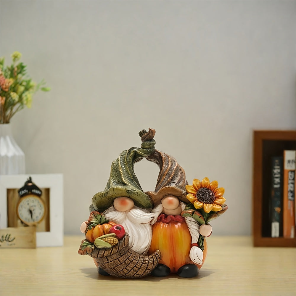 1pc of Creative Rustic Harvest Pumpkin Gnome Couple Resin Ornament for Home, Living Room, Desktop, Entrance Cabinet Decoration, Warm Decor for Studio And Office, Garden, Courtyard, And Windowsill Flower Rack Decoration