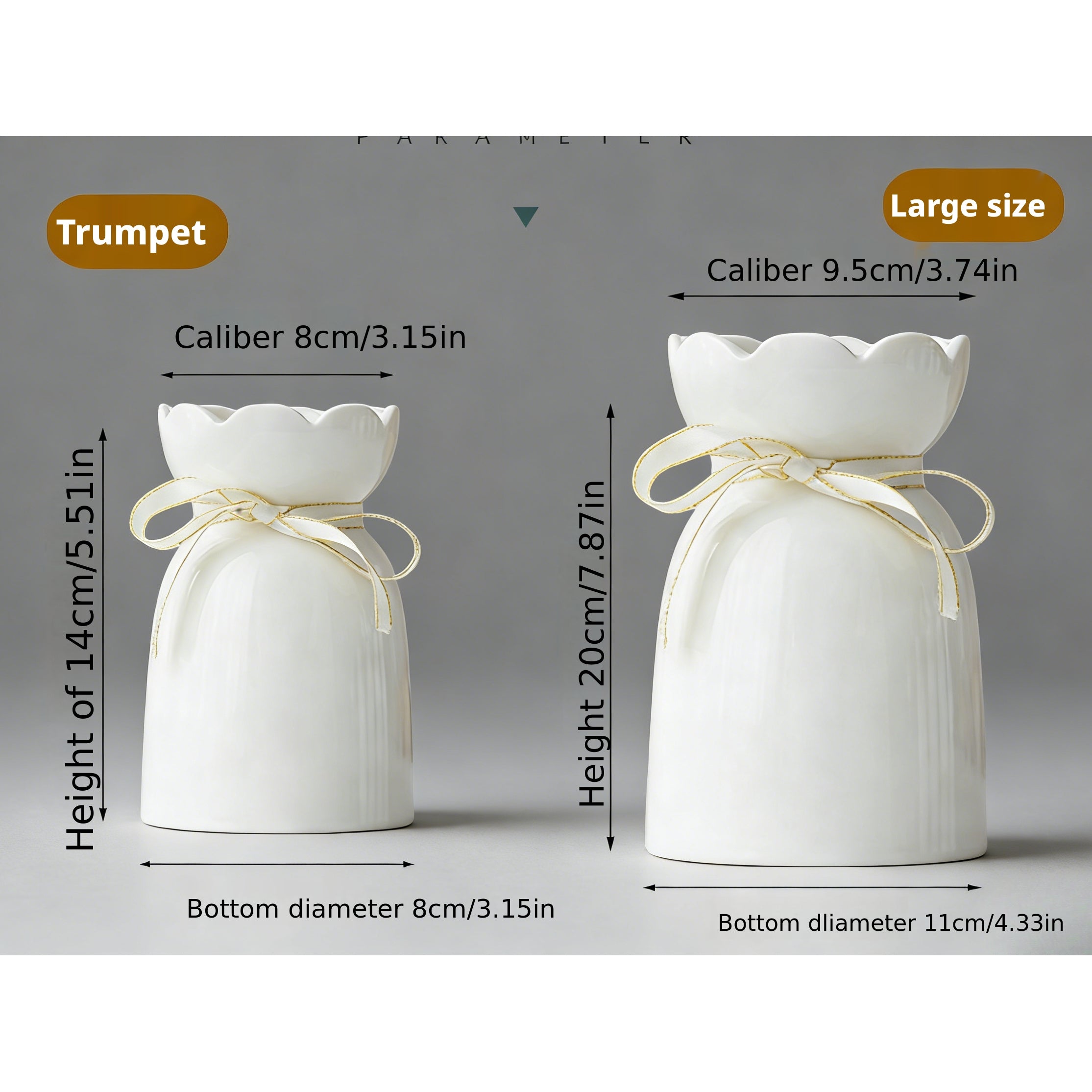 Modern Ceramic Table Vase | Flower Arrangement Container, Horn Shape, Flower Pattern, for Dining Room & Bedroom Decor