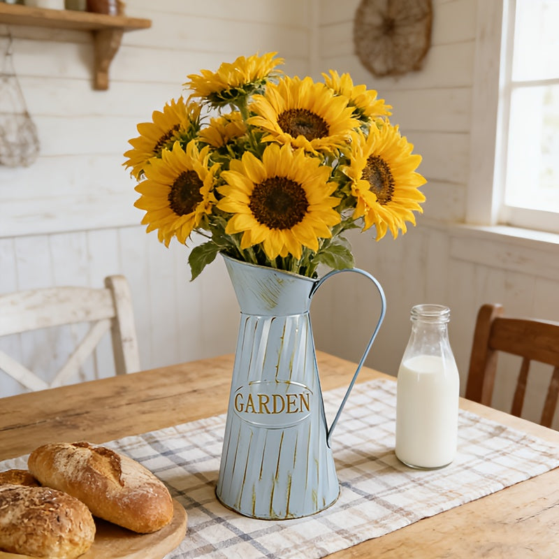 Aged Light Blue Flower Vase | Suitable for Pink and White Rose Bouquet, Echoes Pastoral Atmosphere with Soft Elements and Conveys Natural Relaxation through Retro Texture