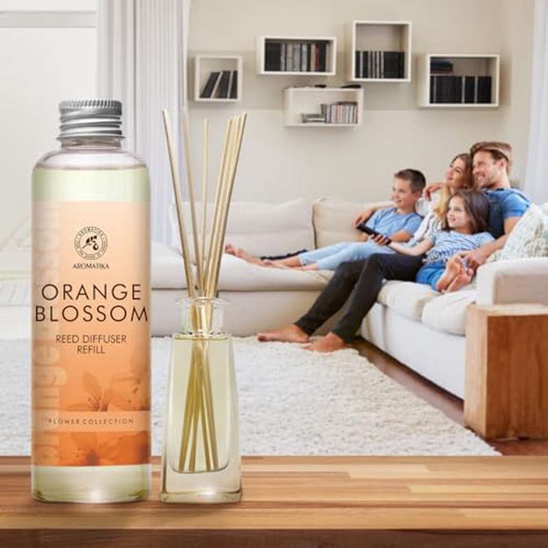 Refill Reed Diffuser Orange Blossoms 6.8Fl Oz 200ml - Intensive - Fresh Long Lasting Fragrance - for Aromatherapy - SPA - Home - Office - Fitness