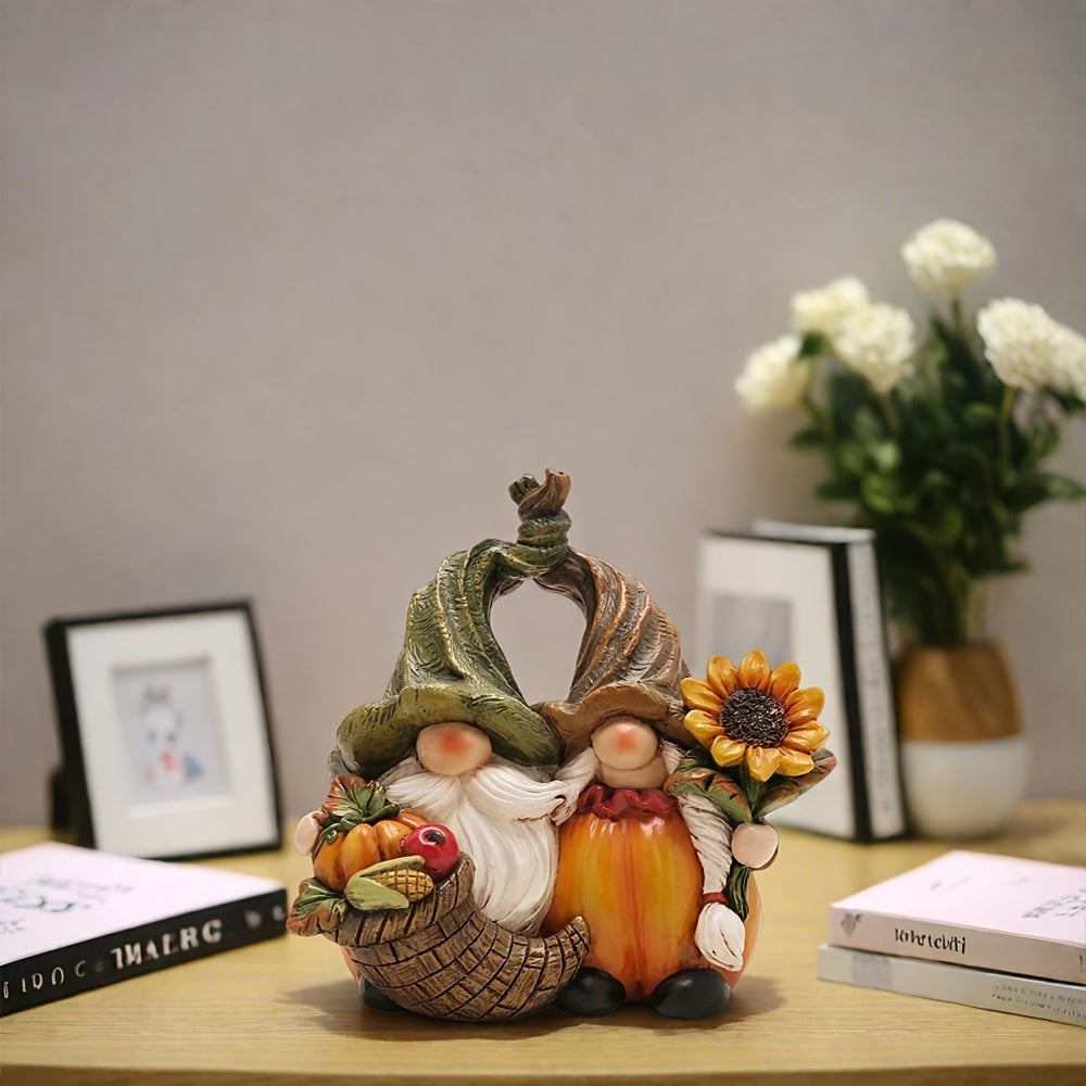 1pc of Creative Rustic Harvest Pumpkin Gnome Couple Resin Ornament for Home, Living Room, Desktop, Entrance Cabinet Decoration, Warm Decor for Studio And Office, Garden, Courtyard, And Windowsill Flower Rack Decoration