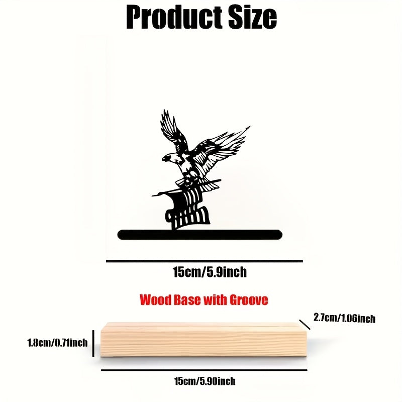 A Single Metal Eagle Decoration for The Desk, Featuring a Wooden Base. This Black Metal Ornament Showcases a Flying Eagle Silhouette, Making It an Ideal Piece for Your Living Room, Bedroom