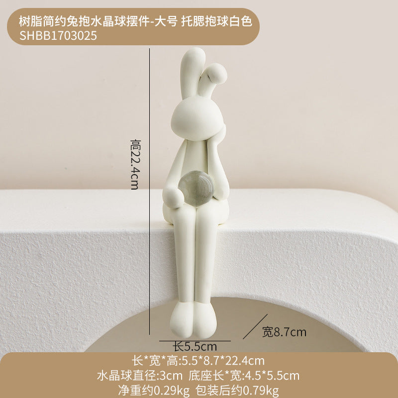 Resin Rabbit Holding Crystal Ball | Nordic Light Luxury Modern Creative TV Cabinet Wine Cabinet Bedroom Decorative Ornament Living Room Gift