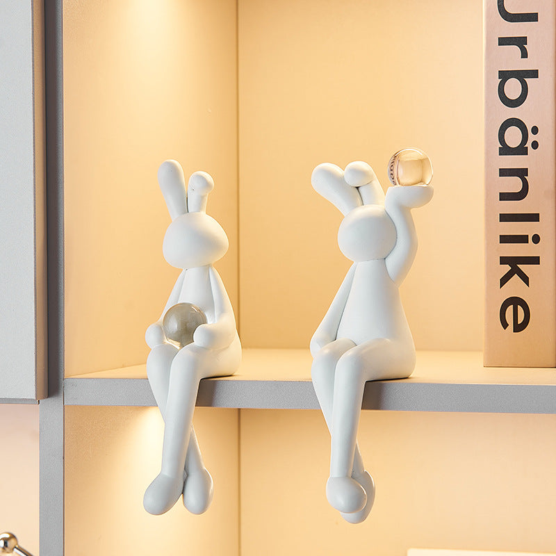 Resin Rabbit Holding Crystal Ball | Nordic Light Luxury Modern Creative TV Cabinet Wine Cabinet Bedroom Decorative Ornament Living Room Gift