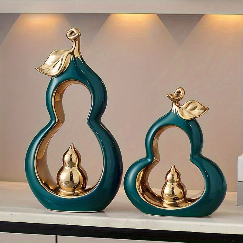 Two Large\u002FSmall Gourd Ceramic Ornaments | Living Room Bookshelf Decoration | Luxurious Decorative Additions for Home\u002FOffice