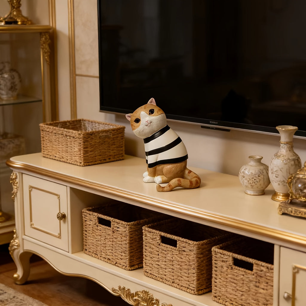 1pc Cute Sitting Cat Light Luxury TV Cabinet Living Room Decoration Piece, Adorable Striped Cat Home Desktop Creative Statue, Sitting Cat Suitable for European Home Living Room Desktop Decoration Piece