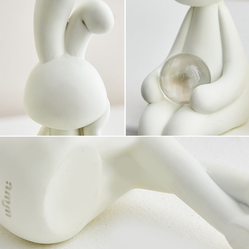 Resin Rabbit Holding Crystal Ball | Nordic Light Luxury Modern Creative TV Cabinet Wine Cabinet Bedroom Decorative Ornament Living Room Gift
