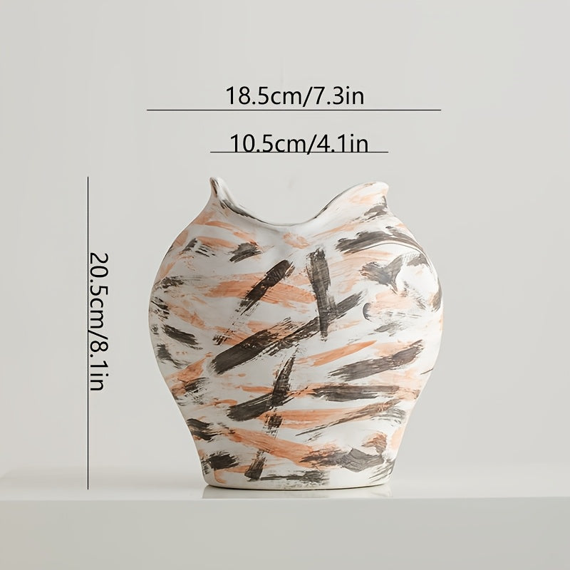 A Hand-Painted Wabi-Sabi Style | Vintage Ceramic Decorative Vase | for Living Room Console Table | a Ceramic Jar for Floral Arrangements | Suitable for Display in Living Rooms, Hallways, Bookshelves, Wine Cabinets, And TV Cabinets