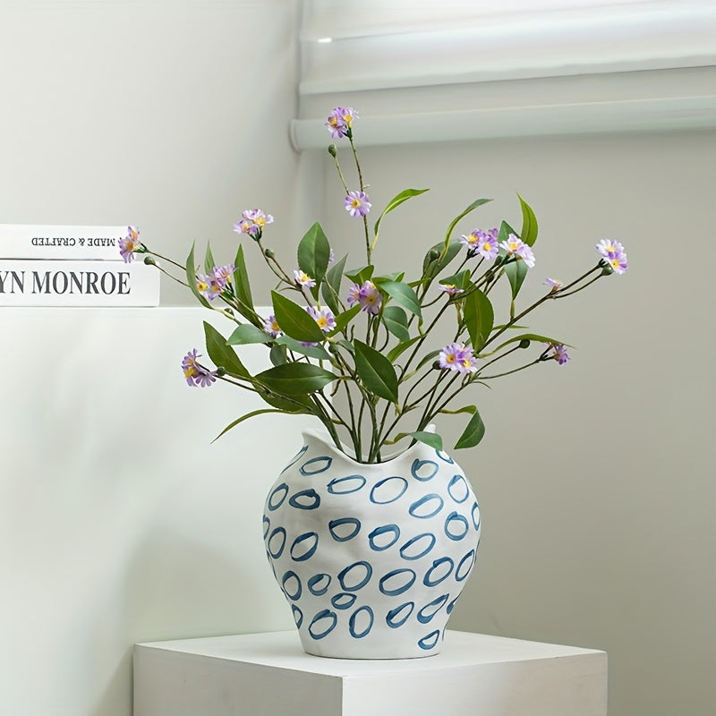 1 Hand-Painted Wabi-Sabi Style Vintage Ceramic Decorative Vase | Living Room Entryway Tabletop | Floral Arrangement Pot | Perfect for Living Room, Foyer, Bookshelf, Wine Cabinet, TV Stand Display | Home Decor Vase