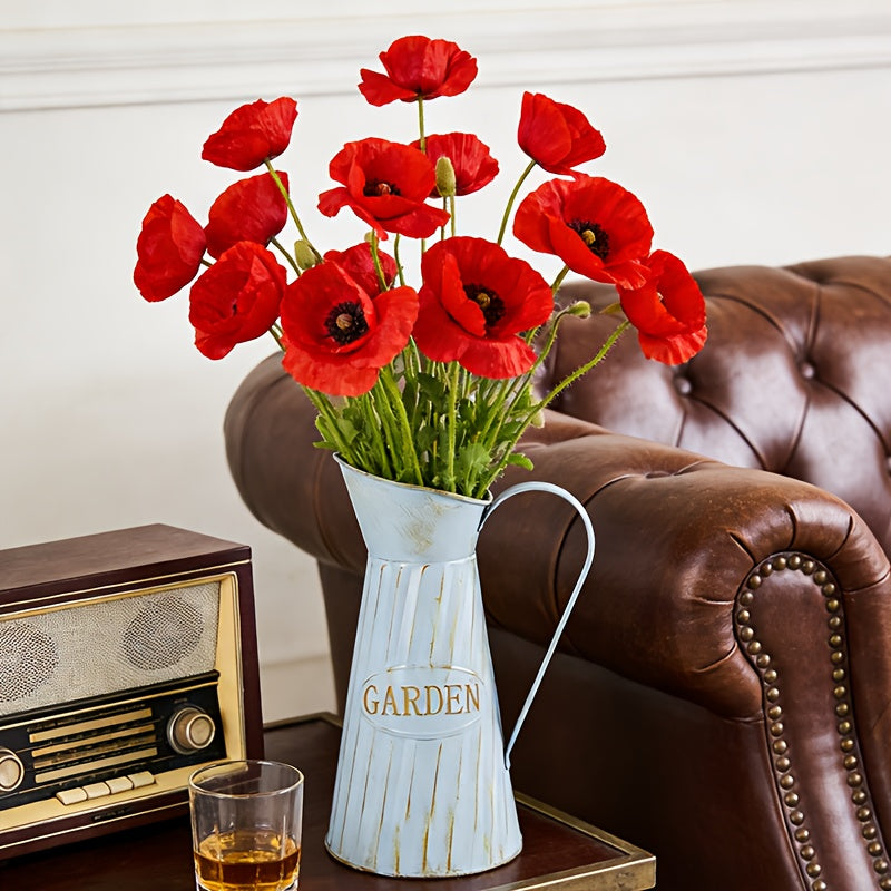 Aged Light Blue Flower Vase | Suitable for Pink and White Rose Bouquet, Echoes Pastoral Atmosphere with Soft Elements and Conveys Natural Relaxation through Retro Texture