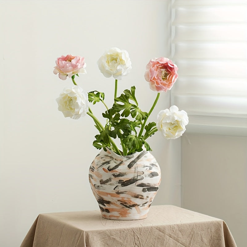 A Hand-Painted Wabi-Sabi Style | Vintage Ceramic Decorative Vase | for Living Room Console Table | a Ceramic Jar for Floral Arrangements | Suitable for Display in Living Rooms, Hallways, Bookshelves, Wine Cabinets, And TV Cabinets