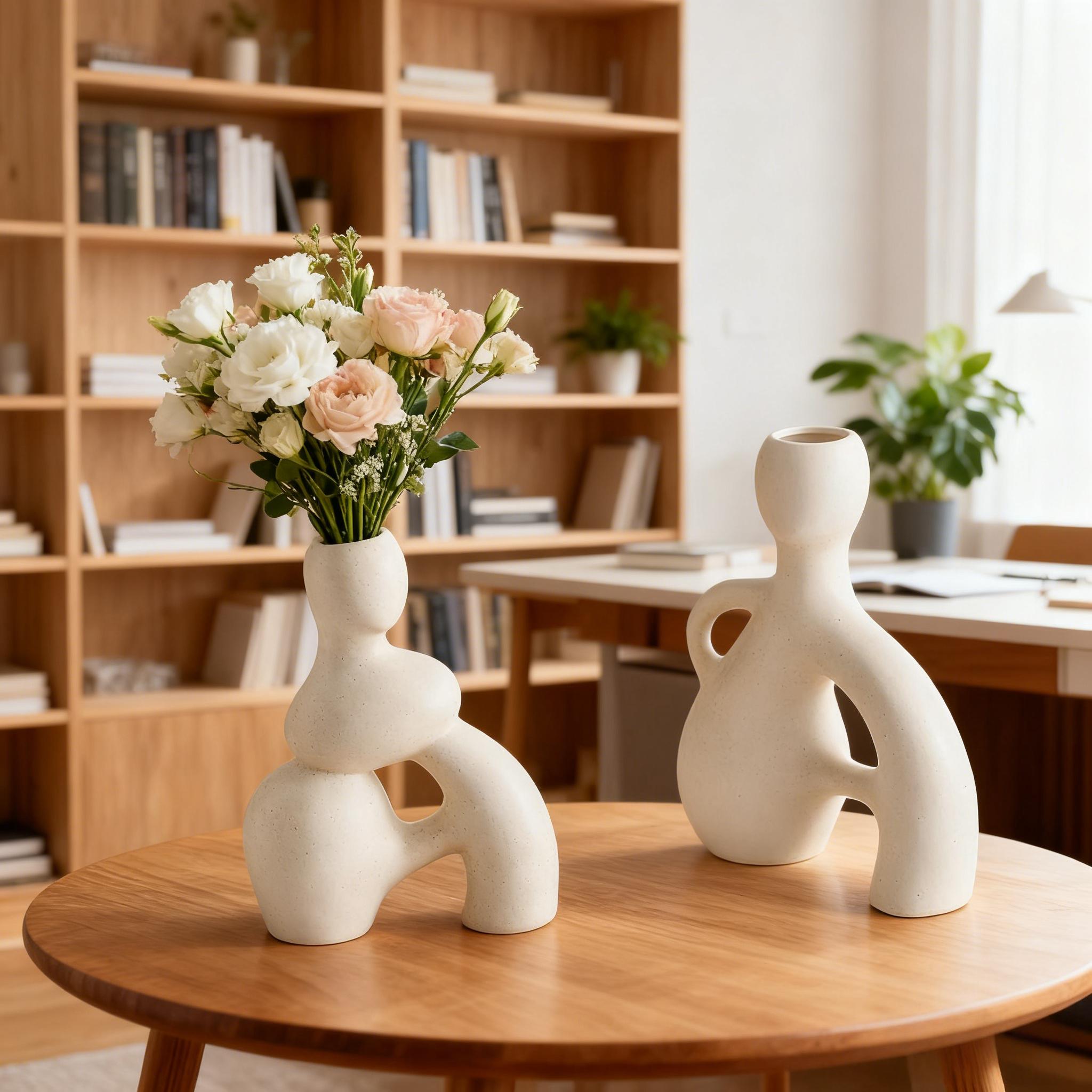 Nordic Minimalist White Ceramic Vase | Ins Style Home Decor for Dried Flowers | Creative Luxury Flower Arrangement | Living Room Entryway Study Bedroom Decoration