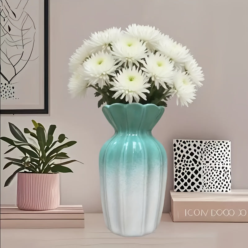 A Ceramic Vase with a Gradient Blue Color Is The Perfect Gift to Place in The Entrance Bedroom, on The Dining Table, on a Bookshelf, Or to The Wedding Television in The Lobby