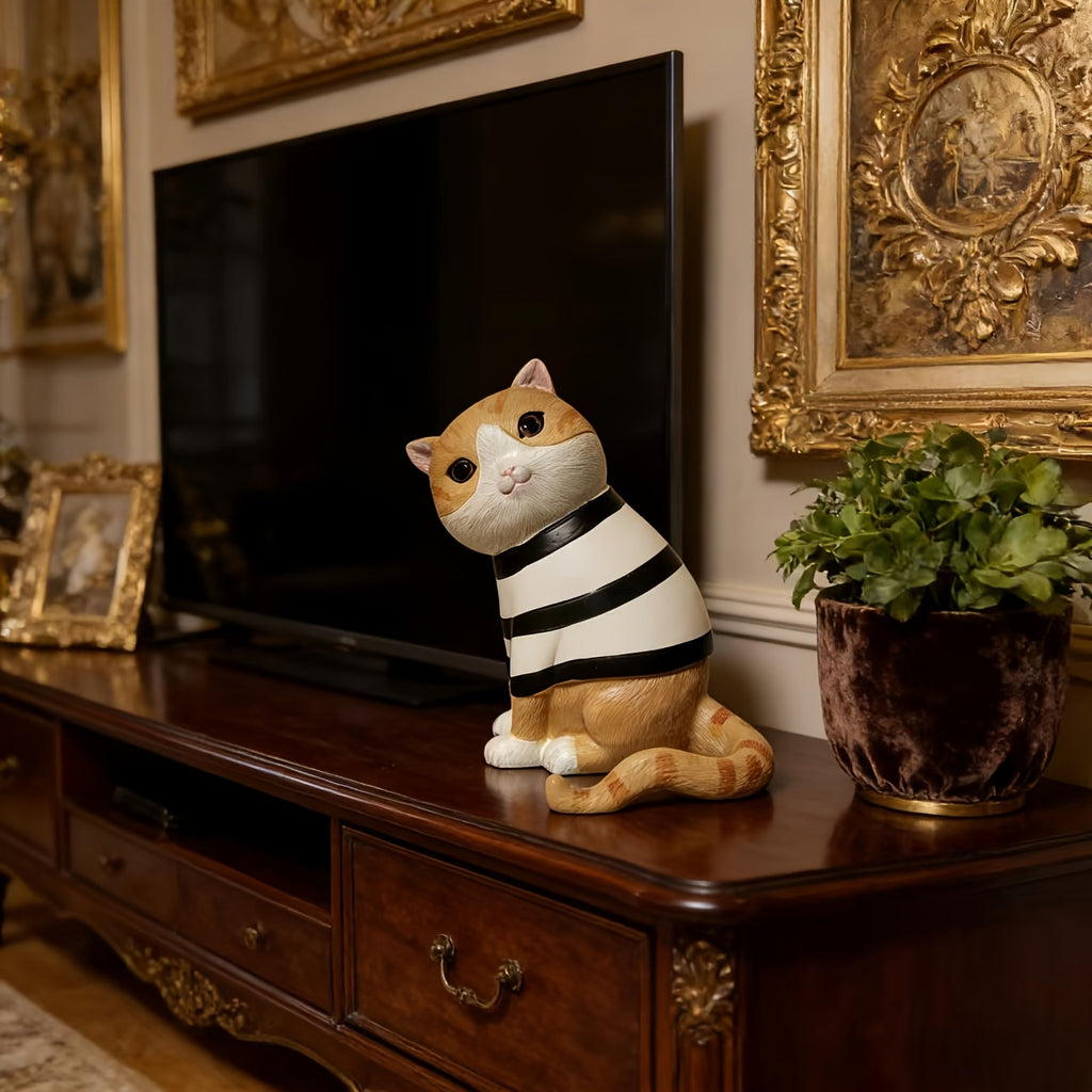 1pc Cute Sitting Cat Light Luxury TV Cabinet Living Room Decoration Piece, Adorable Striped Cat Home Desktop Creative Statue, Sitting Cat Suitable for European Home Living Room Desktop Decoration Piece