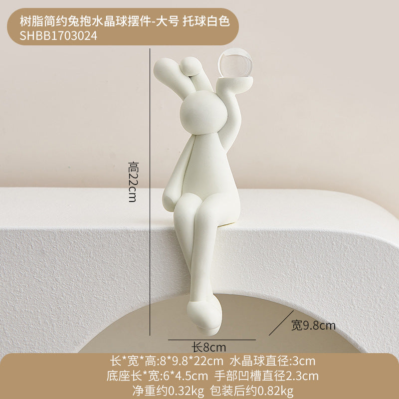 Resin Rabbit Holding Crystal Ball | Nordic Light Luxury Modern Creative TV Cabinet Wine Cabinet Bedroom Decorative Ornament Living Room Gift