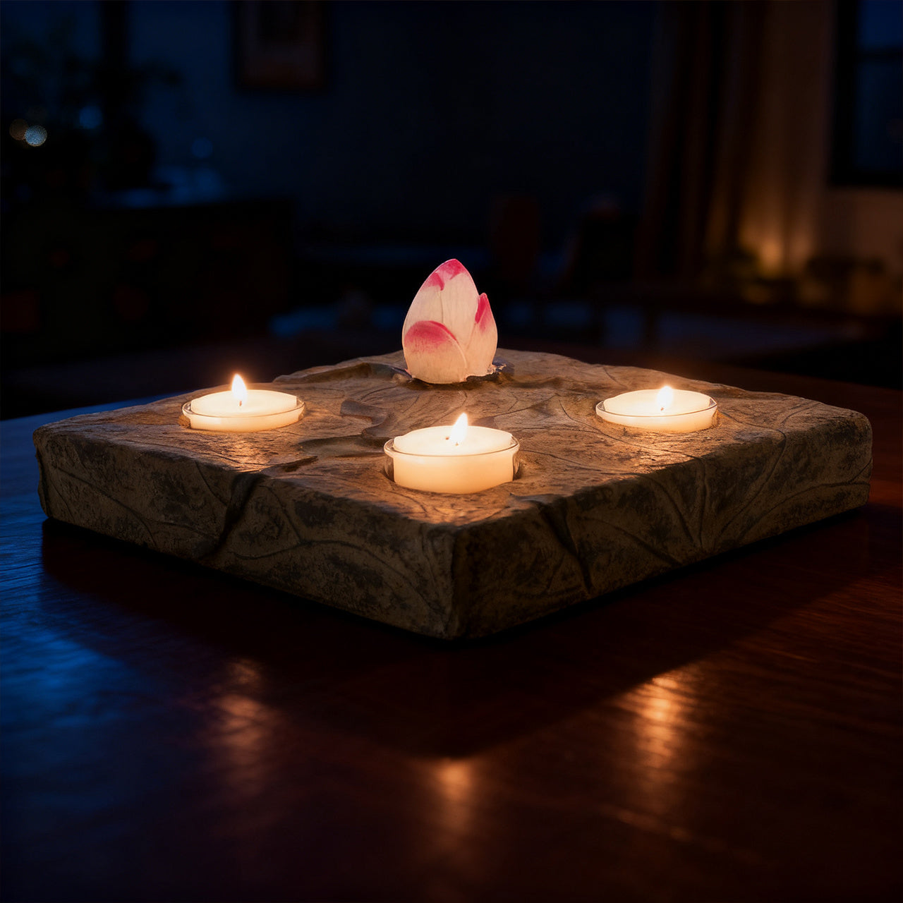 Zen Lotus Candle Holder | Stone-Like Lotus Leaf Aromatherapy Décor for Tranquility & Relaxation
