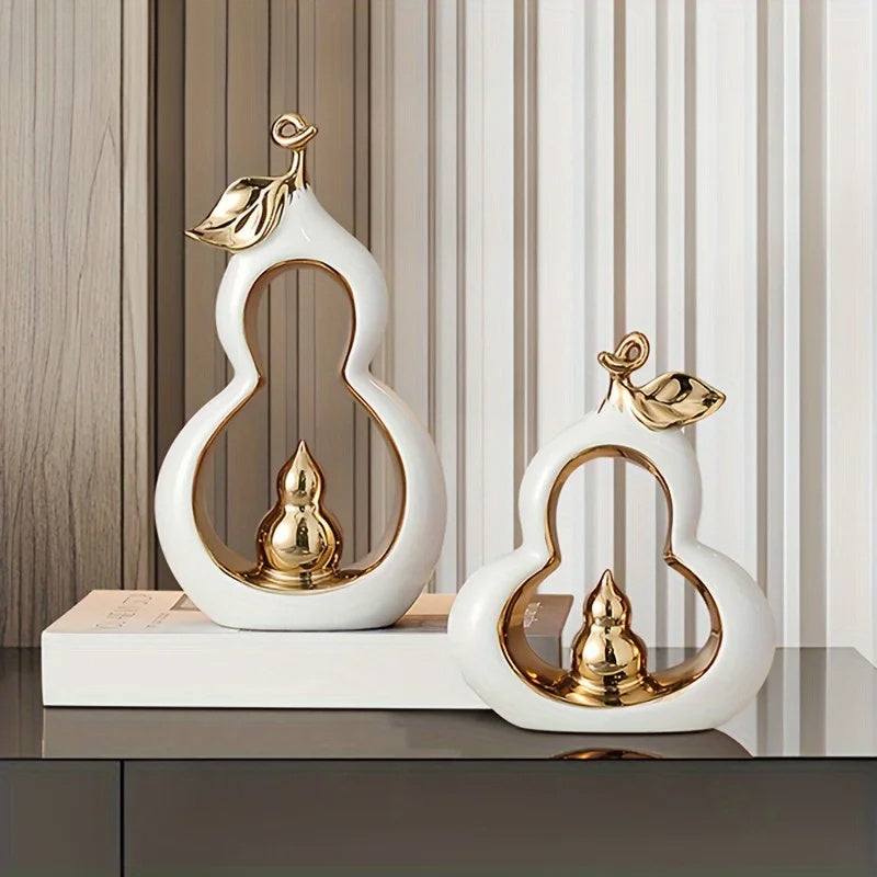 Two Large\u002FSmall Gourd Ceramic Ornaments | Living Room Bookshelf Decoration | Luxurious Decorative Additions for Home\u002FOffice