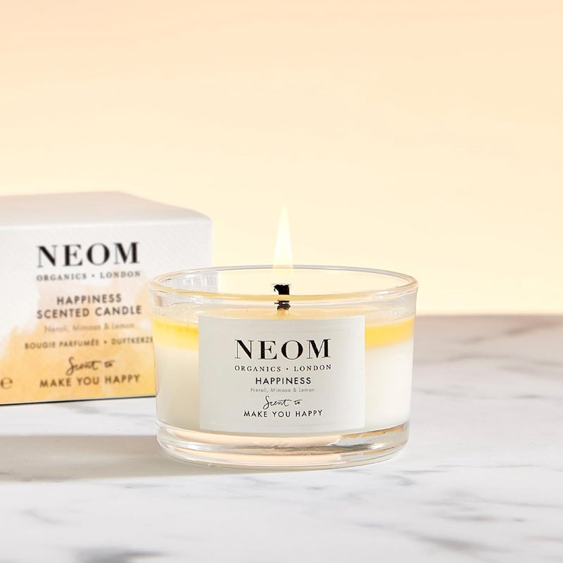 NEOM - Happiness Travel Candle, 125g Neroli, Mimosa Lemon Essential Oil Candle