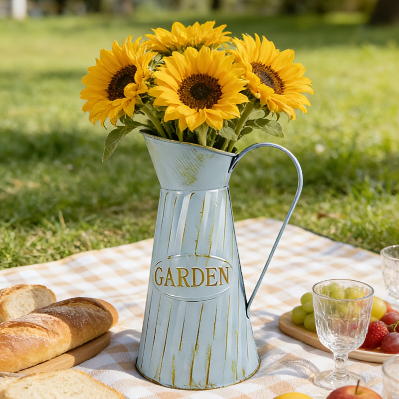 Aged Light Blue Flower Vase | Suitable for Pink and White Rose Bouquet, Echoes Pastoral Atmosphere with Soft Elements and Conveys Natural Relaxation through Retro Texture