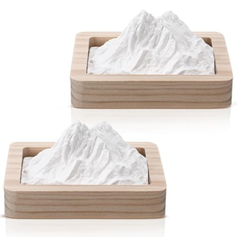 2pcs Mountain Passive Diffuser Alps Passive Essential Oil Diffuser with Wood Base Non Electric White Fired Plaster Stone for Sauna Office Bathroom Bedroom Decor