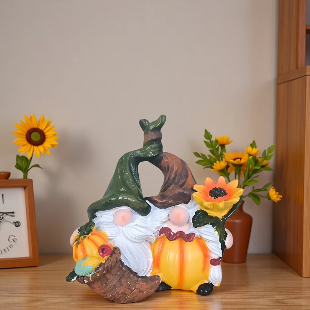 1pc of Creative Rustic Harvest Pumpkin Gnome Couple Resin Ornament for Home, Living Room, Desktop, Entrance Cabinet Decoration, Warm Decor for Studio And Office, Garden, Courtyard, And Windowsill Flower Rack Decoration