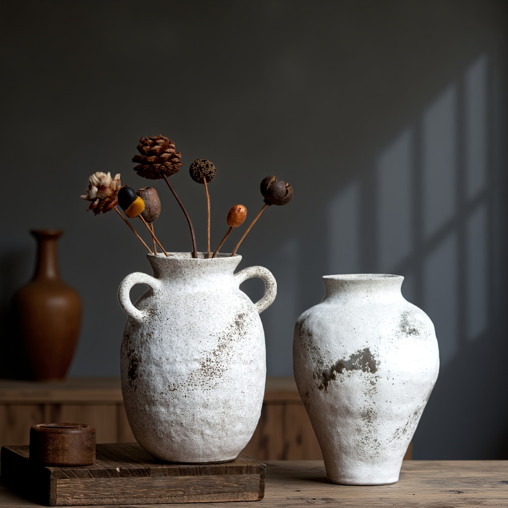 1pc Vintage Zen Ceramic Vase - Handmade Textured Clay Round Cylindrical Flower Vase for home Decor, Tea Room, Housewarming Wedding Birthday Gift,  Ceramic Flower Pot for fresh or artificial Flowers