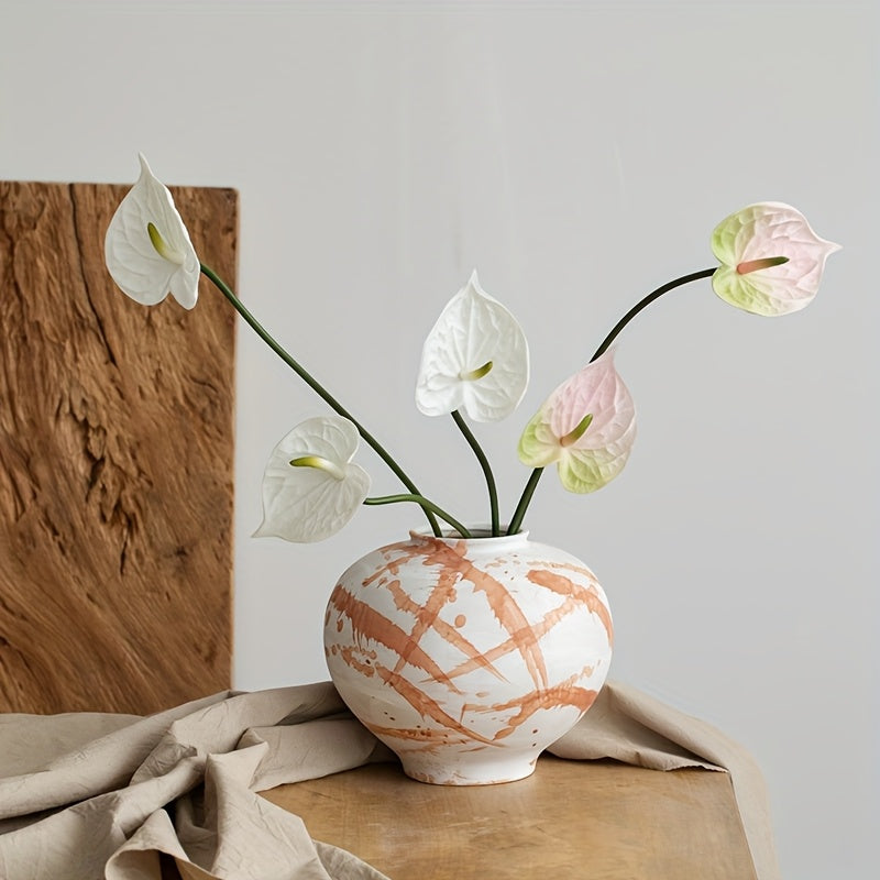 A Hand-Painted Wabi-Sabi Style | Vintage Ceramic Decorative Vase | for Living Room Console Table | a Ceramic Jar for Floral Arrangements | Suitable for Display in Living Rooms, Hallways, Bookshelves, Wine Cabinets, And TV Cabinets