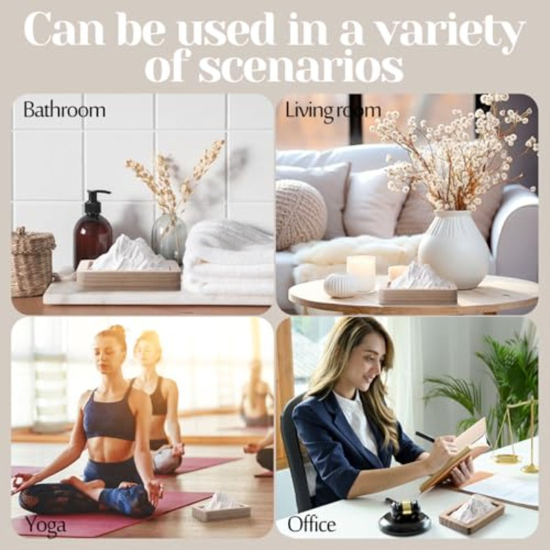 2pcs Mountain Passive Diffuser Alps Passive Essential Oil Diffuser with Wood Base Non Electric White Fired Plaster Stone for Sauna Office Bathroom Bedroom Decor