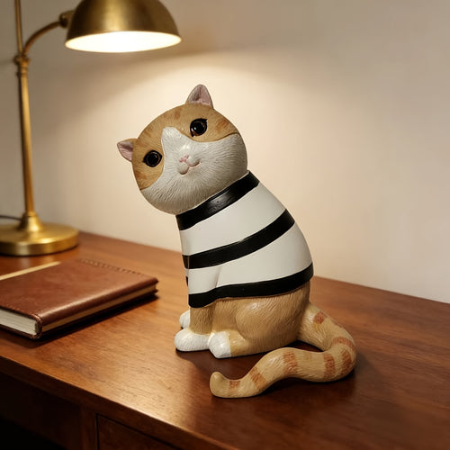 1pc Cute Sitting Cat Light Luxury TV Cabinet Living Room Decoration Piece, Adorable Striped Cat Home Desktop Creative Statue, Sitting Cat Suitable for European Home Living Room Desktop Decoration Piece