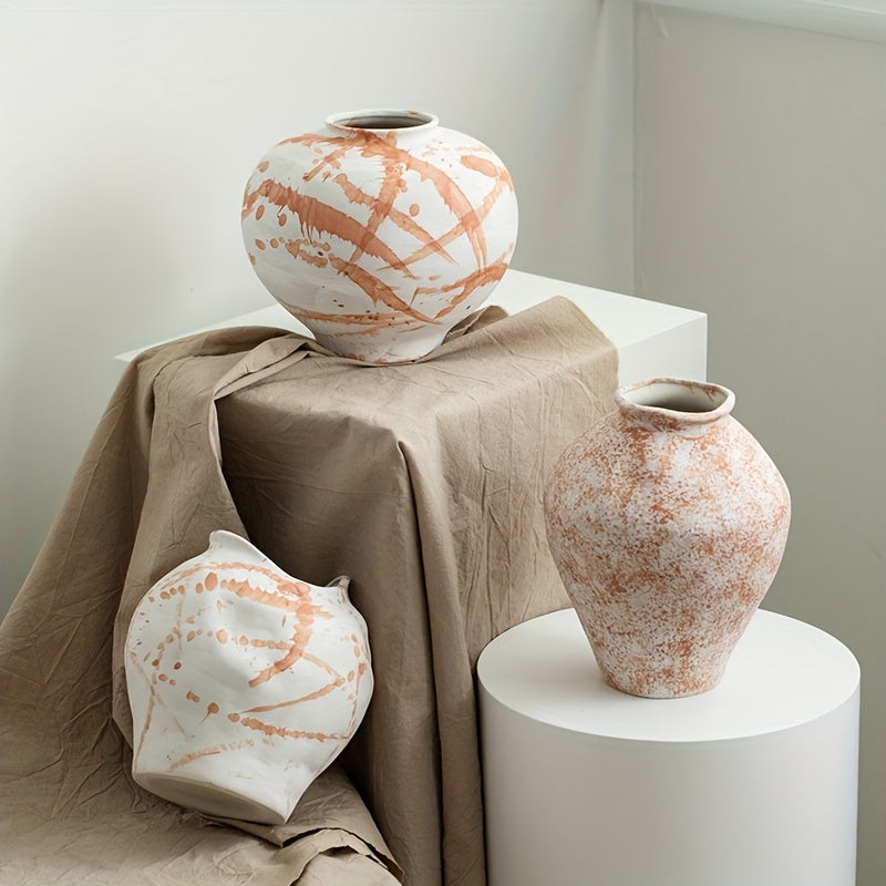A Hand-Painted Wabi-Sabi Style | Vintage Ceramic Decorative Vase | for Living Room Console Table | a Ceramic Jar for Floral Arrangements | Suitable for Display in Living Rooms, Hallways, Bookshelves, Wine Cabinets, And TV Cabinets