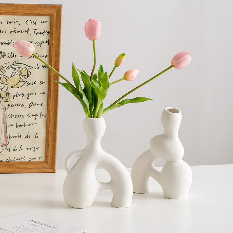 Nordic Minimalist White Ceramic Vase | Ins Style Home Decor for Dried Flowers | Creative Luxury Flower Arrangement | Living Room Entryway Study Bedroom Decoration