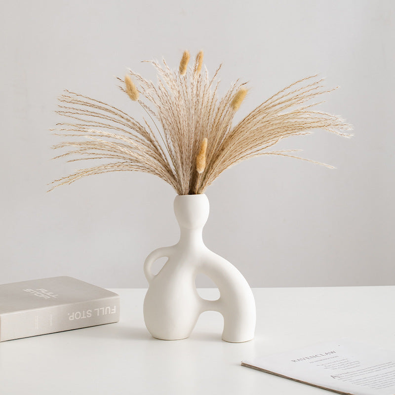 Nordic Minimalist White Ceramic Vase | Ins Style Home Decor for Dried Flowers | Creative Luxury Flower Arrangement | Living Room Entryway Study Bedroom Decoration