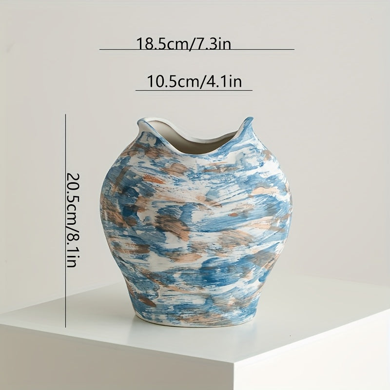 1 Hand-Painted Wabi-Sabi Style Vintage Ceramic Decorative Vase | Living Room Entryway Tabletop | Floral Arrangement Pot | Perfect for Living Room, Foyer, Bookshelf, Wine Cabinet, TV Stand Display | Home Decor Vase