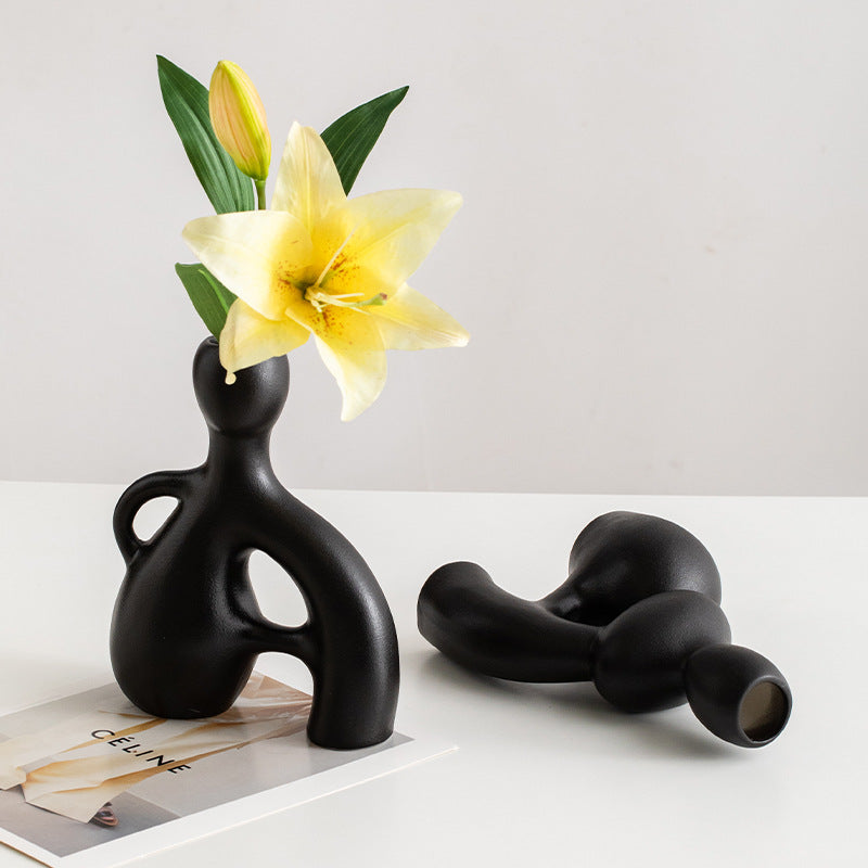 Nordic Minimalist White Ceramic Vase | Ins Style Home Decor for Dried Flowers | Creative Luxury Flower Arrangement | Living Room Entryway Study Bedroom Decoration